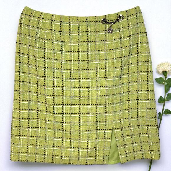 VTG Requirements 14 Green Plaid Tweed Miniskirt Y2K Mod Preppy Office Clueless - Picture 1 of 8